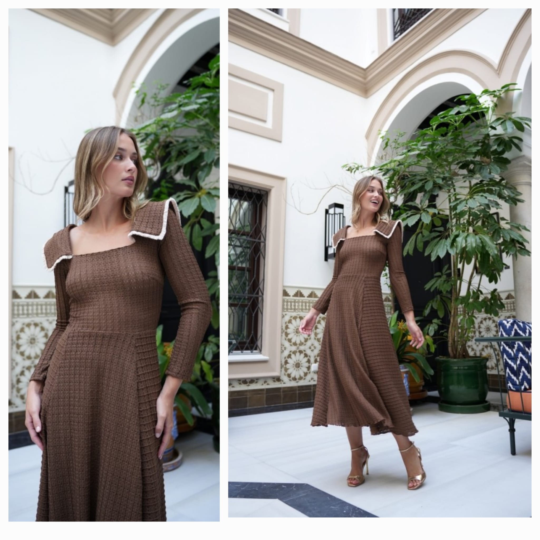 vestido cobre punto calado - Imagen 2