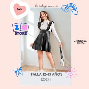 Conjunto con falda cuero PU.–A-76