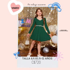 Vestido verde con cinturón,–VA65V