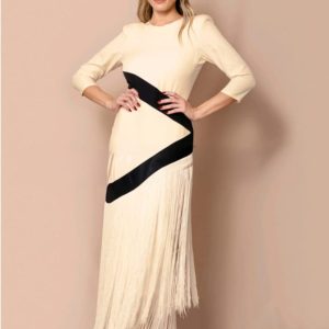 Vestido bicolor flecos