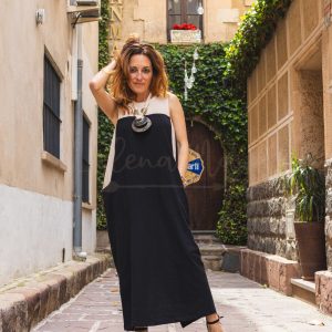 Vestido largo Wangari negro y beige DUP