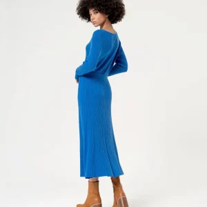 Falda midi de punto canalé azul – Surkana