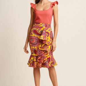 Falda Checa Flores Fucsia