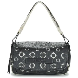 DESIGUAL – Bolso Amorina Tromso Negro Blanco Mujer Bandolera 2.2L Flores Tachuelas