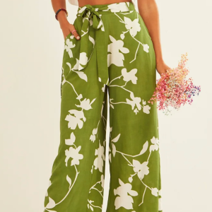 PANTALÓN PALAZZO VERDE ESTAMPADO SILHOUETTE DE XANTIK