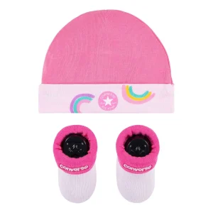 CONVERSE – Conjunto Converse Bebé 0-6 Meses Gorro Rosa y Patucos Arcoíris Edición Limitada