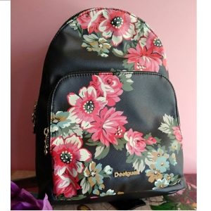 DESIGUAL – Mochila Mujer Floral Mediana Lima Travel Exclusiva Negra Mediana 38x28x13cm Mujer Regalo