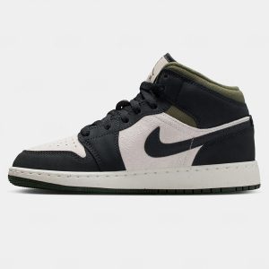 Juvenil Jordan 1 Mid Off Noir Medium Olive (HV4399-102)