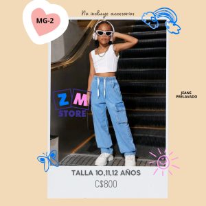 Jeans estilo cargo, lavado azul claro,–MG-2