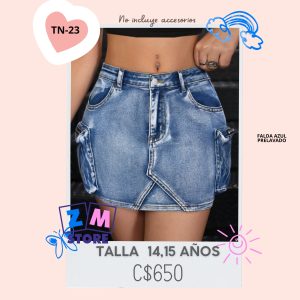  Minifalda elástica de mezclilla,–TN-23