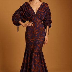 Vestido Musk estampado multi plumas morado