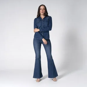 Blusa Denim Slim Cuello Camisero Angela