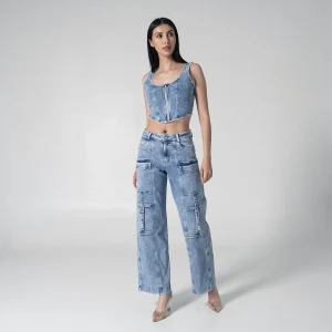 Crop Top Denim Slim Tribu