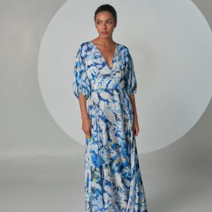 Vestido Zaitun plumas Azules