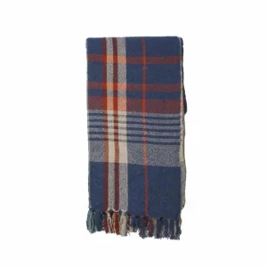 Manta de sofá de cuadros azul- algodón reciclado 150×210