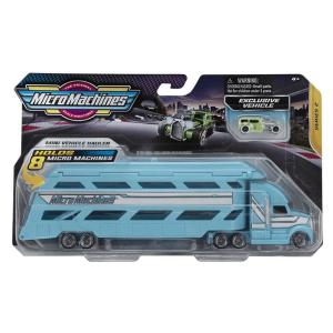 MICRO MACHINES – Micro Machines Hauler Azul 25cm con Vehículo Exclusivo – Camión Retro para 8 Mini Coches