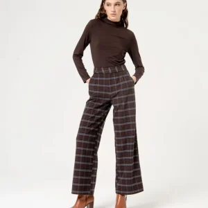Pantalón ancho y cómodo de cuadros marrones-Surkana