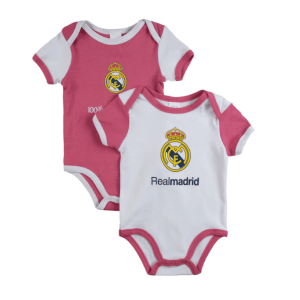 REAL MADRID– Pack 2 Bodys para Bebé Blanco y Rosa Manga Corta