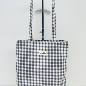 Bolsa Tote Bag “La Matilda” color vichy gris y blanco