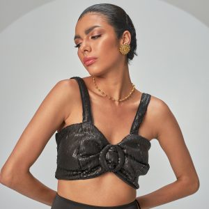 Crop top Hebilla lentejuelas negro